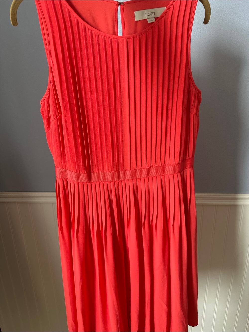 LOFT Coral-Red Pleated Sleeveless Mini Dress